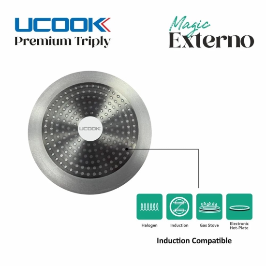 UCOOK By United Ekta Engg. Magic Externo Premium Triply Induction Outer Lid Pressure Cooker, 3 Litre, Silver