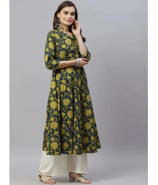 miravan - Green Cotton Womens Flared Kurti ( Pack of 1 ) - None