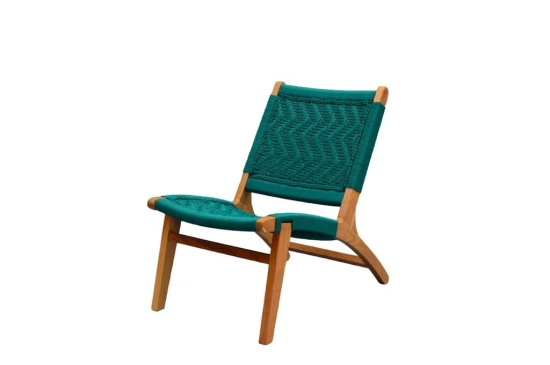 Orchid Homez Hand Woven Lounge Chair Solid Wood Outdoor Chair with Stool (Natural, Pre-Assembled) (Sea -Green)