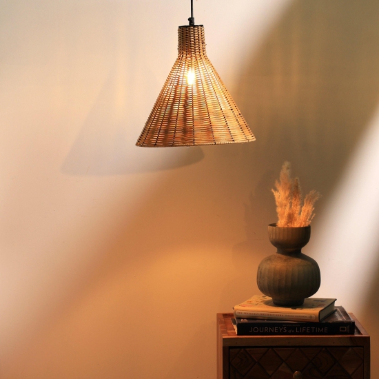 Vita Pendant Lamp - Natural Rattan and Cane Pendant Light, Handmade Hanging Light in India