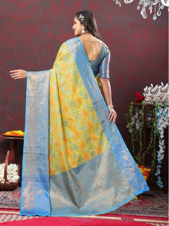 Yellow Cotton Woven Design Zari Meenakari Weaving Saree