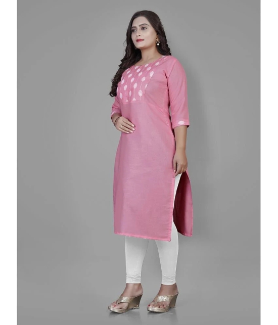 RIAANA Cotton Blend Printed Straight Womens Kurti - Pink ( Pack of 1 ) - None