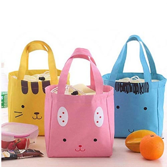 Nidy Lovely Animal Drawstring Fashion Portable Cartoon Cute Insulated Lunch Bag Thermal Women Food Picnic Lunch Bags for School Students Tote Bags (Pink)