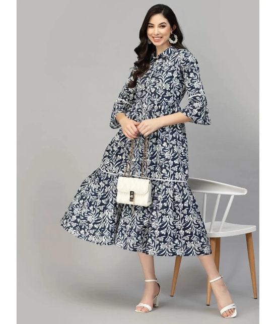 Stylum Cotton Printed Midi Womens Fit & Flare Dress - Navy Blue ( Pack of 1 ) - None