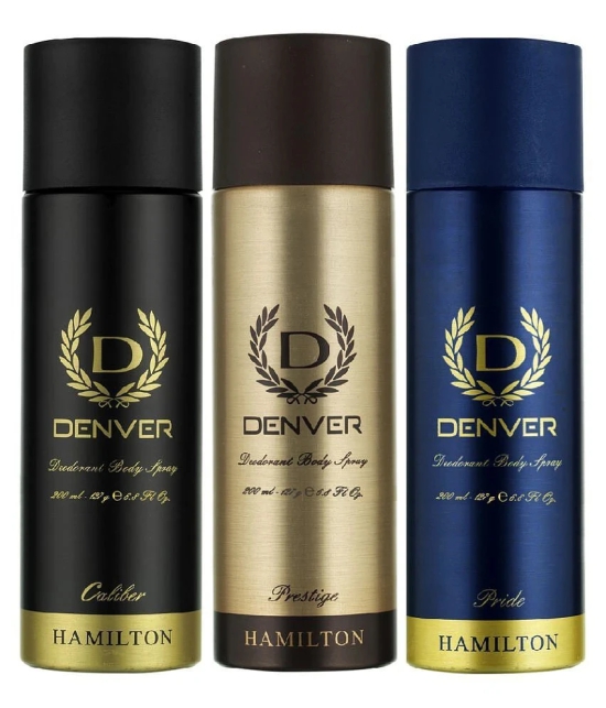 Denver Caliber, Prestige & Pride Deodorant Body Spray - 200ML Each (Pack of 3)