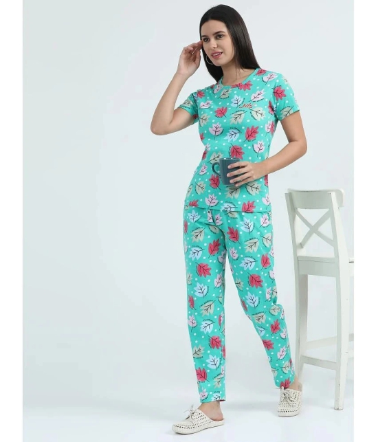 JILZ Mint Green Cotton Womens Nightwear Nightsuit Sets ( Pack of 1 ) - None