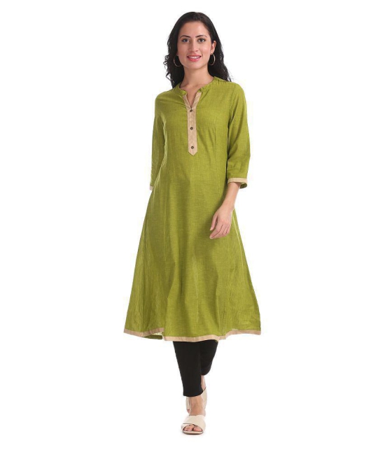 Karigari Green Cotton Princess cut Kurti - S