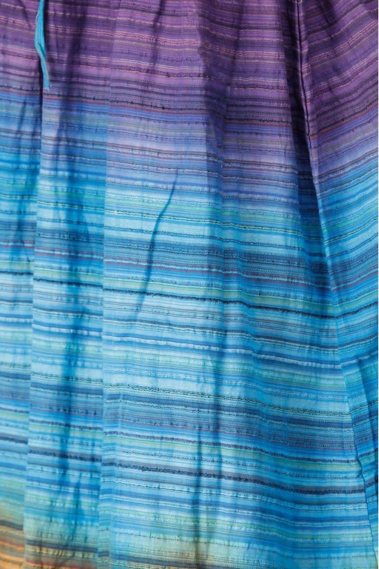 Milky-Blue Long Summer Skirt with Stripes Woven in Multi-Color Thread and Dori on Waist