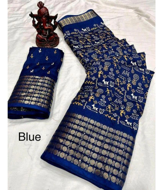 Bhuwal Fashion Art Silk Printed Saree With Blouse Piece - Blue ( Pack of 1 ) - Blue