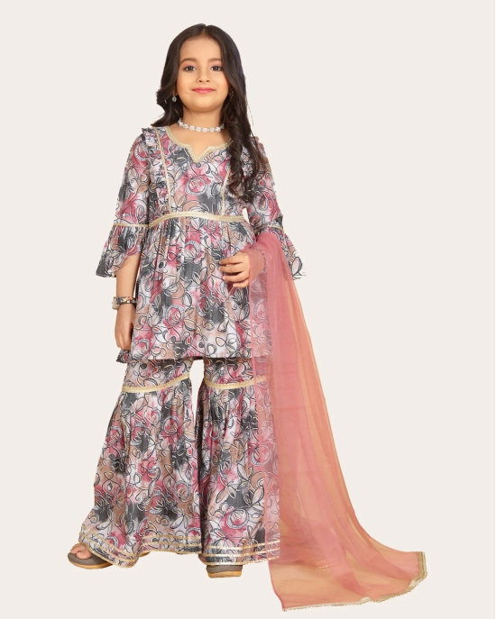 Girls Gharara Suite Set with Dupatta-Pink / 7 - 8 Years