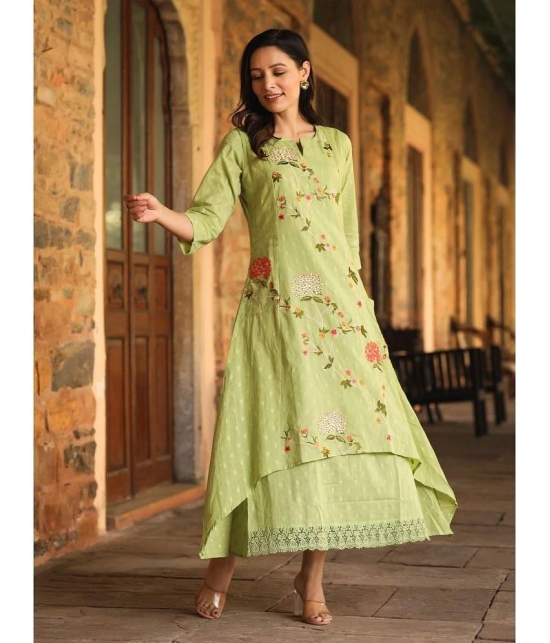 AMIRAS INDIAN ETHNICWEAR 100% Cotton Embroidered Asymmetrical Womens Kurti - Green ( Pack of 1 ) - None