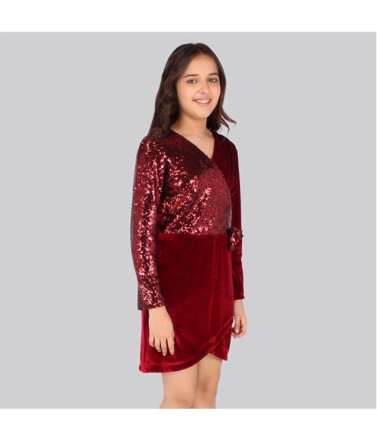 Cutecumber - Maroon Velvet Girls Wrap Dress ( Pack of 1 ) - None