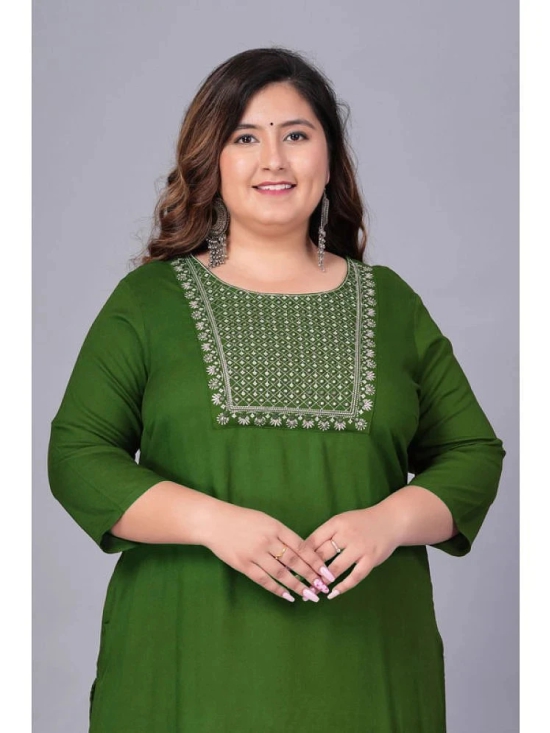 Preksha Rayon Embroidered Straight Womens Kurti - Green ( Pack of 1 ) - None