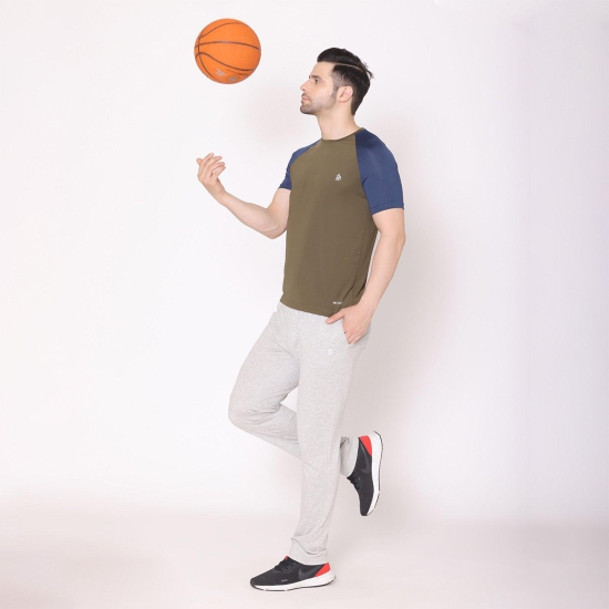 Men's Regular Fit Half Sleeves Sports & Gym T-Shirt - Olive/Airforce Olive/Airforce XL