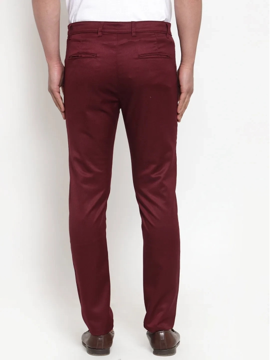 Indian Needle Men's Maroon Solid Formal Trousers-34 / Maroon