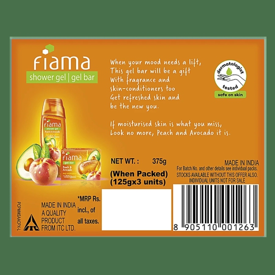 Fiama Peach & Avocado Gel Bar, 375 g (3 pcs x 125 g each)