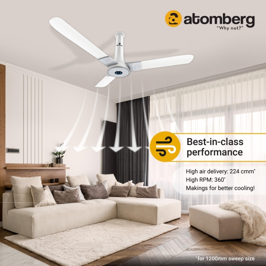 Atomberg Studio+ 1200mm BLDC motor Energy Saving Ceiling Fan |Marble White