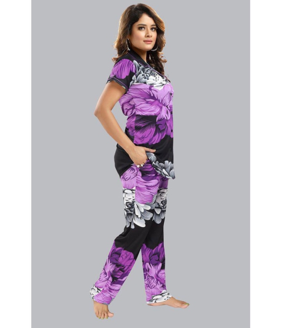 FOMTI - Purple Satin Women's Nightwear Nightsuit Sets ( Pack of 1 ) - None