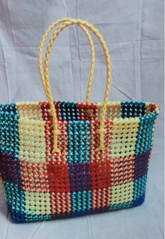 Handwoven Multicolor Plastic Tote Bag _01