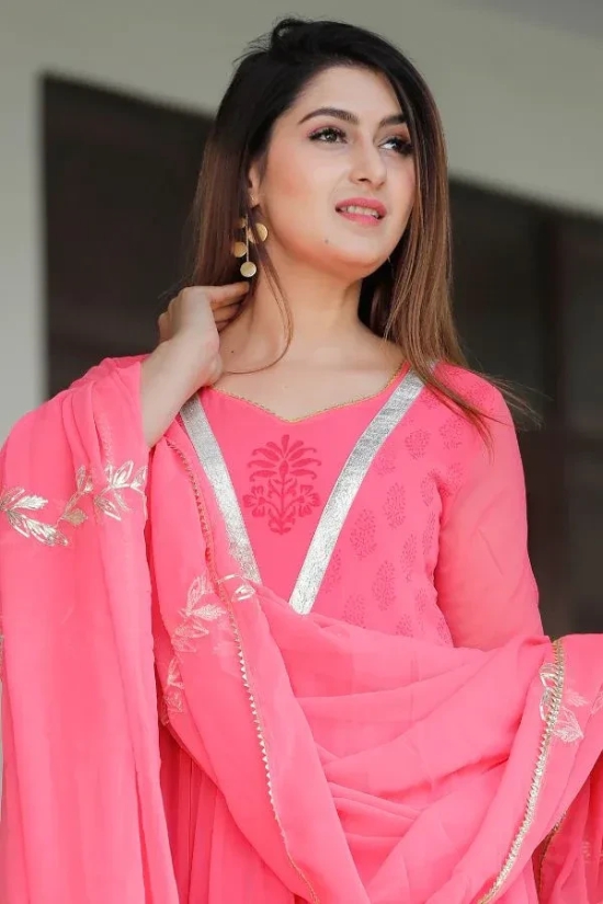 Hot Pink Hand Block Printed Anarkali Set L