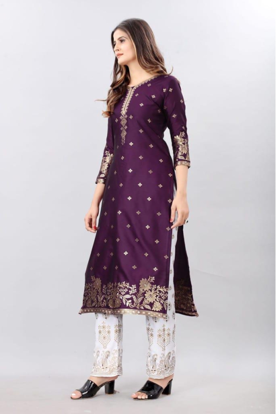 Purple-God Toned Unstitched Woven Design Dress Material