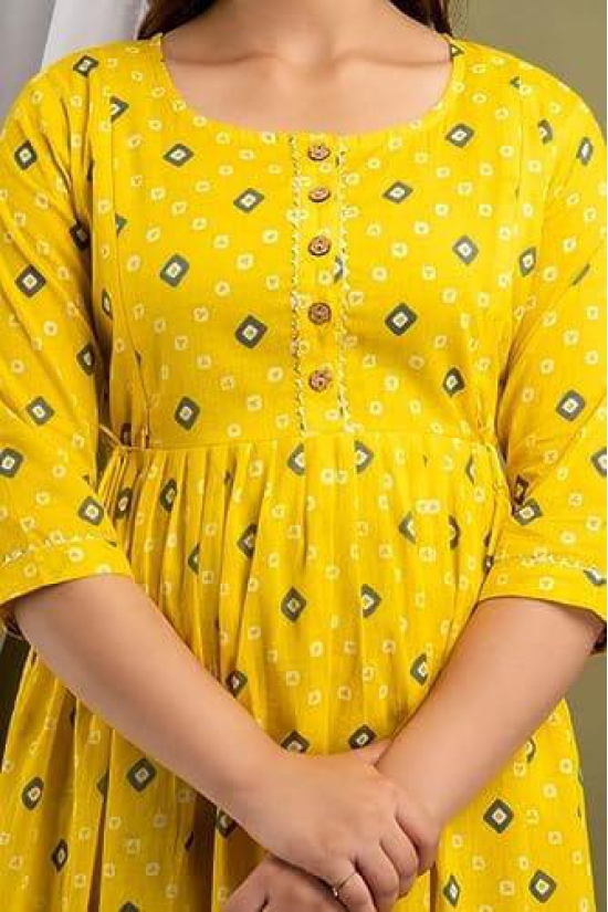 KASHVI Creation Women's Cotton Floral Printed Anarkali Maternity Feeding Kurti ( Yellow)