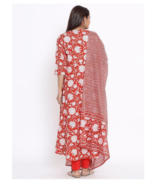 miravan Red Cotton Anarkali Kurti - XL