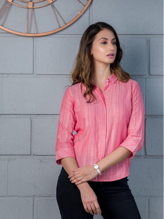 Pink Lurex Hidden Placket Shirt-XL