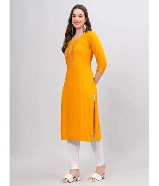 HIGHLIGHT FASHION EXPORT Rayon Solid Straight Womens Kurti - Mustard ( Pack of 1 ) - None