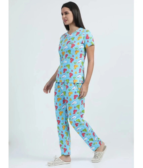 JILZ Blue Cotton Womens Nightwear Nightsuit Sets ( Pack of 1 ) - None