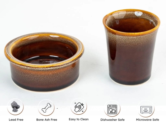 Premium Ceramic Dawara Set, Tea Dabara Set, Tumbler Set for Authentic South Indian Filter Coffee, Serving Drinkware, Set of 1, 120 ml, Peanut Brown