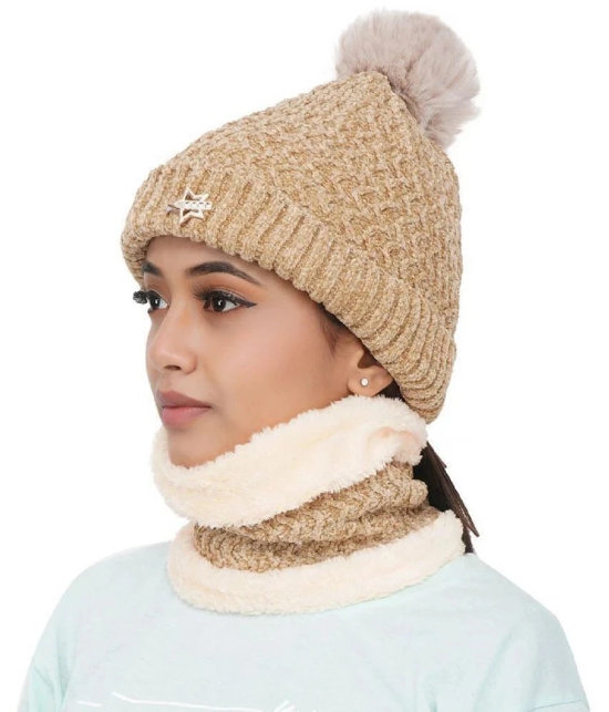 PENYAN Girls Beige Woollen Caps For Winter ( Pack of 1 ) - Beige