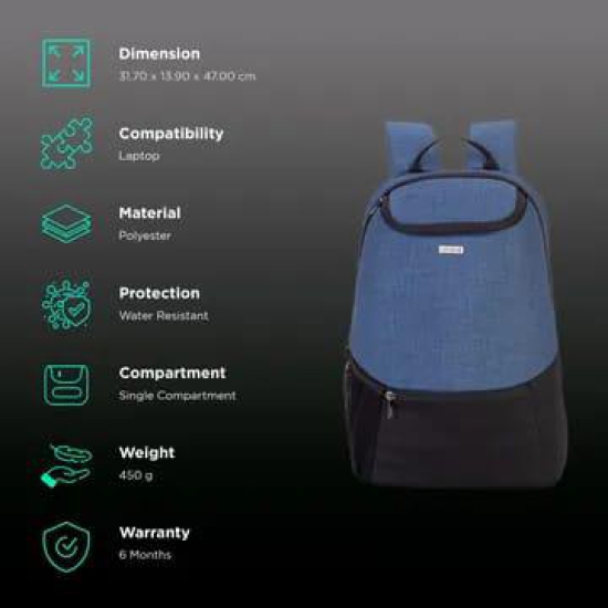 Croma Polyester Laptop Backpack for 15.6 Inch Laptop (21 L, Padded Shoulder Straps, Blue and Black)