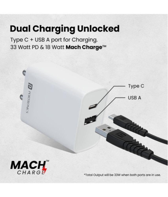 Portronics - Type C 3.1A Wall Charger - White