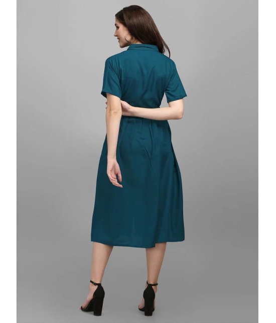 gufrina Rayon Solid Midi Womens Shirt Dress - Teal ( Pack of 1 ) - None