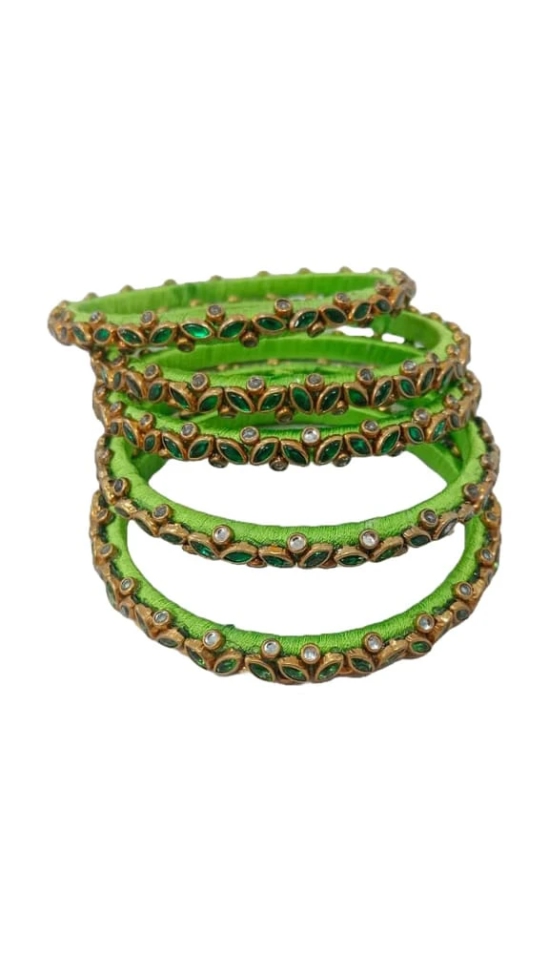 Stunning Green Bangle Set with Rhinestone Accents