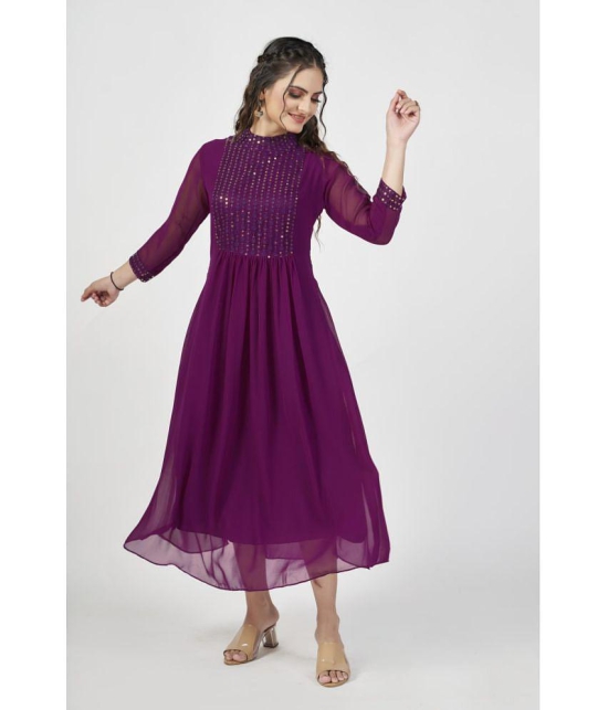 Estela - Wine Georgette Women's Flared Kurti ( Pack of 1 ) - None