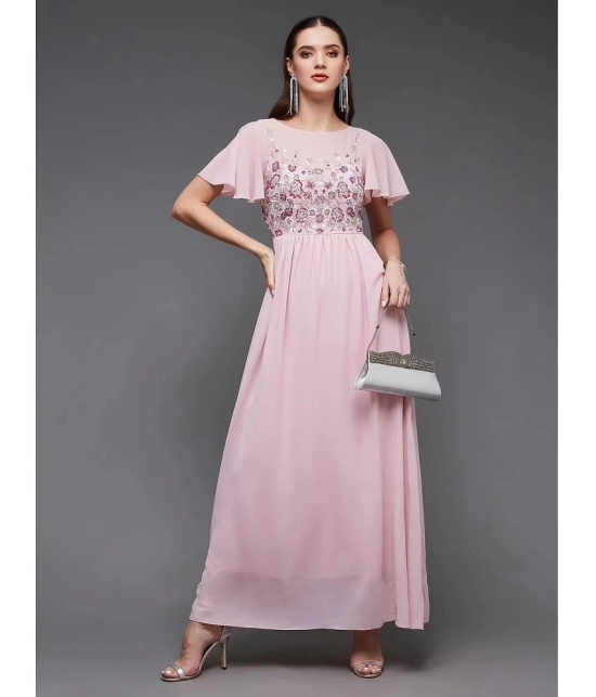 Miss Chase Georgette Embellished Full Length Womens Fit & Flare Dress - Pink ( Pack of 1 ) - None