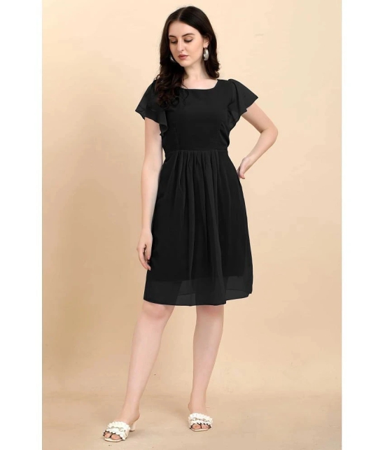 JASH CREATION Georgette Solid Above Knee Womens Fit & Flare Dress - Black ( Pack of 1 ) - None