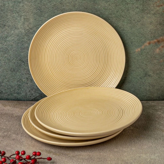 Reactive Handpainted Premium Ceramic 4 Small Plates | Quarter Plates | Stoneware | Microwave and Dishwasher Safe | Pack of 4 | Yellow Ten