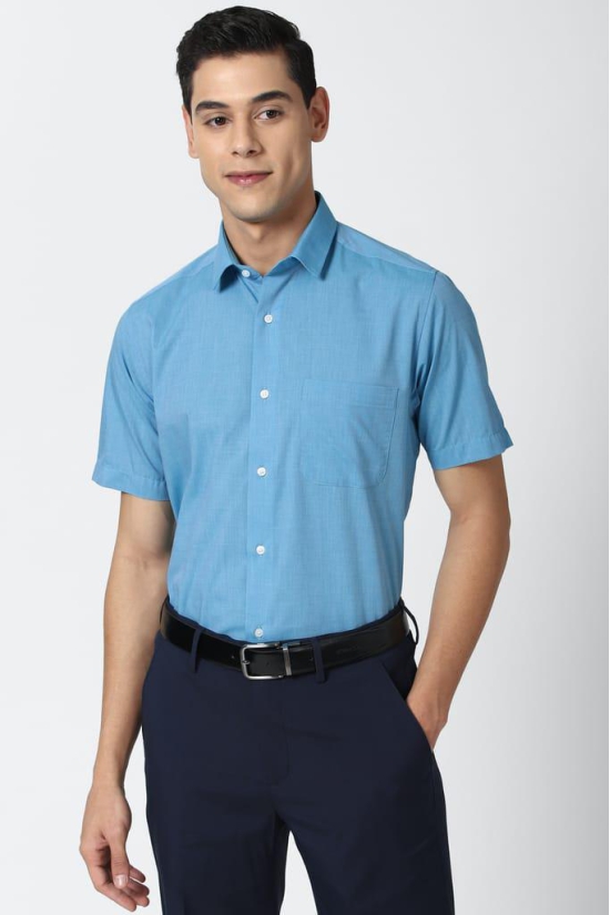 Men Blue Regular Fit Formal Half Sleeves Formal Shirt