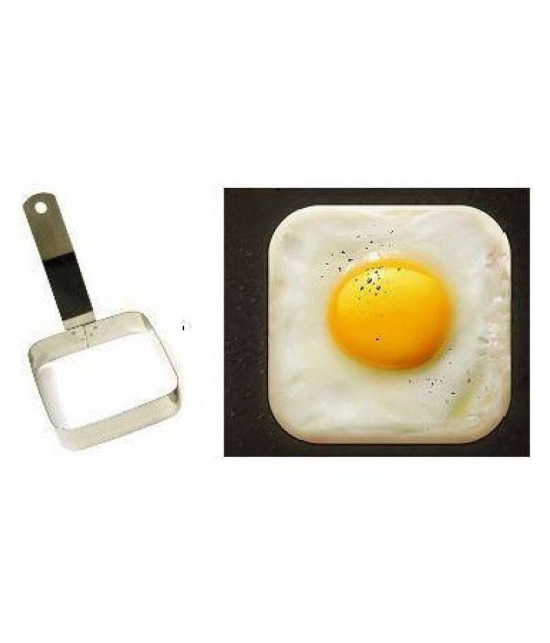 Stainless Steel Set of 4- 2 Round and 2 Square egg ring with Handle - Silver