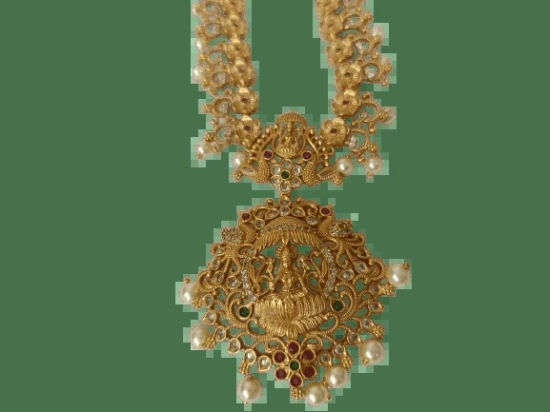 Stunning antique gold plated traditional Indian earrings with intricate detailing and pearl drops.