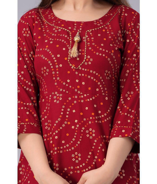 Smien - Maroon Rayon Womens Flared Kurti ( Pack of 1 ) - None