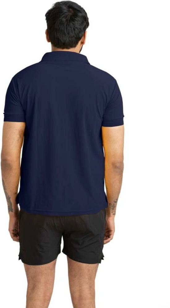 Men Solid Polo Neck Polyester Dark Blue T-Shirt