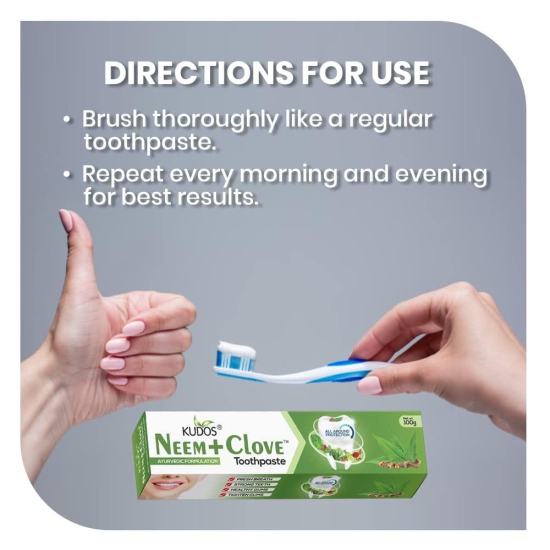 Kudos Neem + Clove Toothpaste | Unique Combination of 18 Herbs | 100GM | Pack of 4