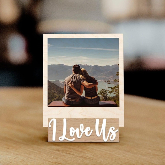 Personalised Polaroid Wooden Photo with Base-You n Me