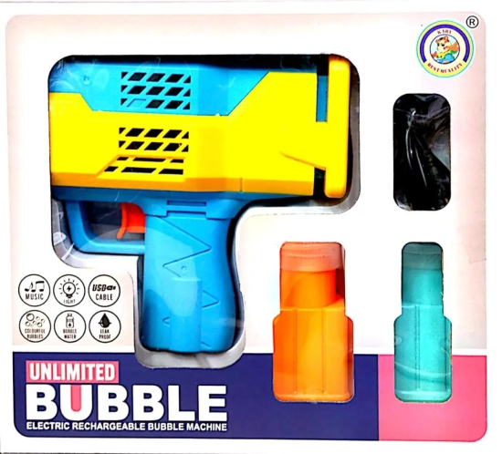 Rechargeable Bubble Gun with LED Lights and Two Bottle-Orange