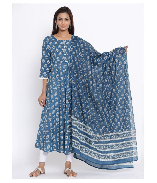 miravan Blue Cotton Anarkali Kurti - XXL