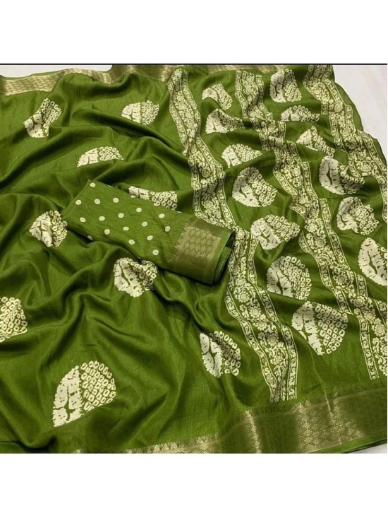 Bhuwal Fashion Cotton Printed Saree With Blouse Piece - Green ( Pack of 1 ) - Green